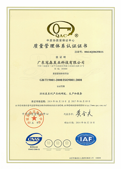 ISO9001质量管理体系认证证书（中文）